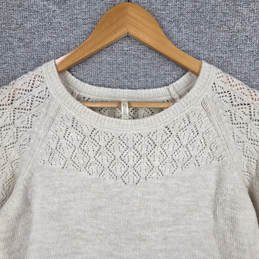 KUHL WOMEN'S CREAM KNIT SWEATER – SIZE SMALL – DIAMOND OPENWORK – WOOL BLEND